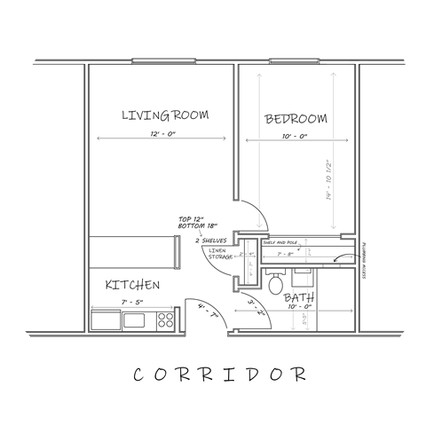 Floor plan for 1 bed, 1 bath, 435 sqft